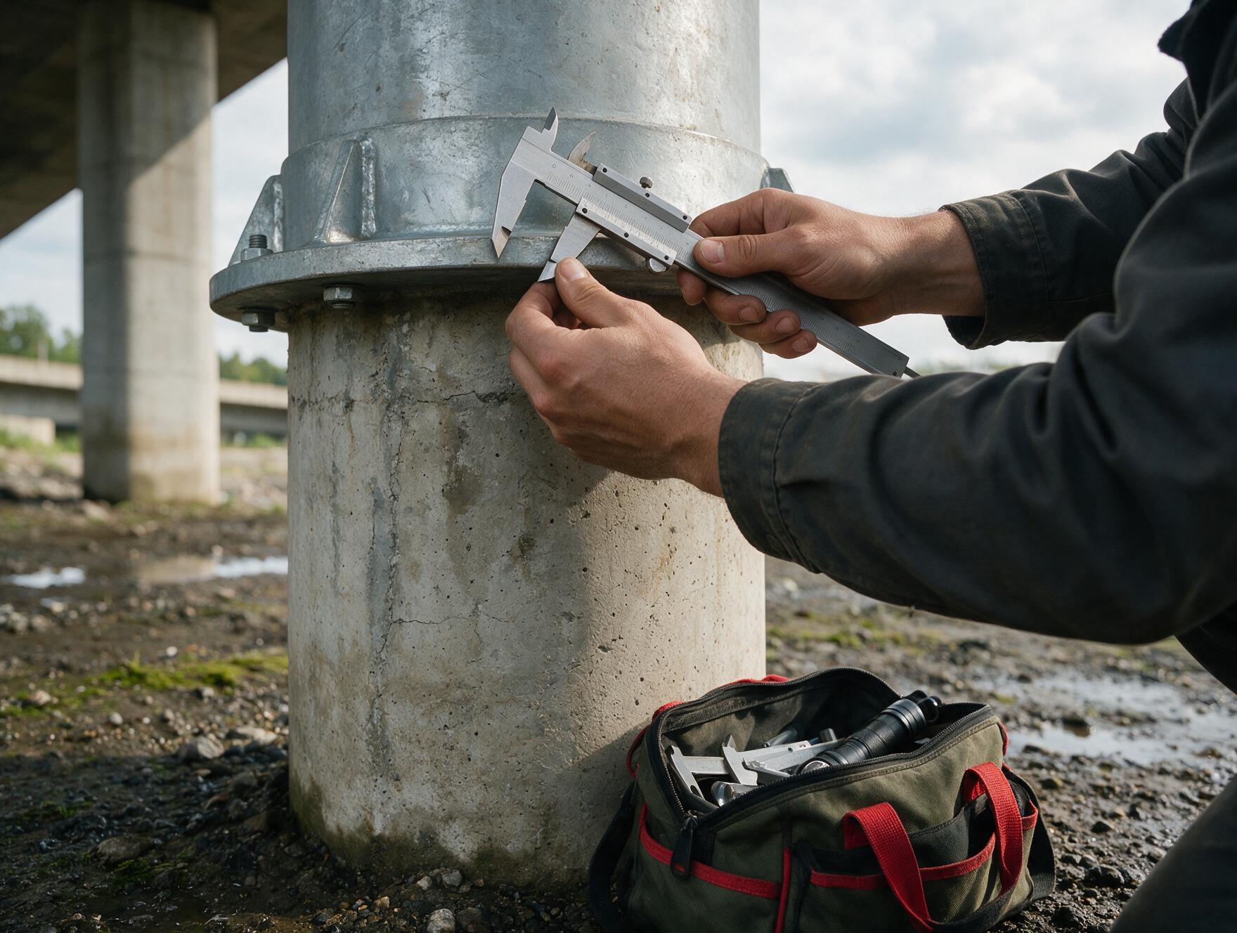 Geste d'inspection technique sur une pile de pont